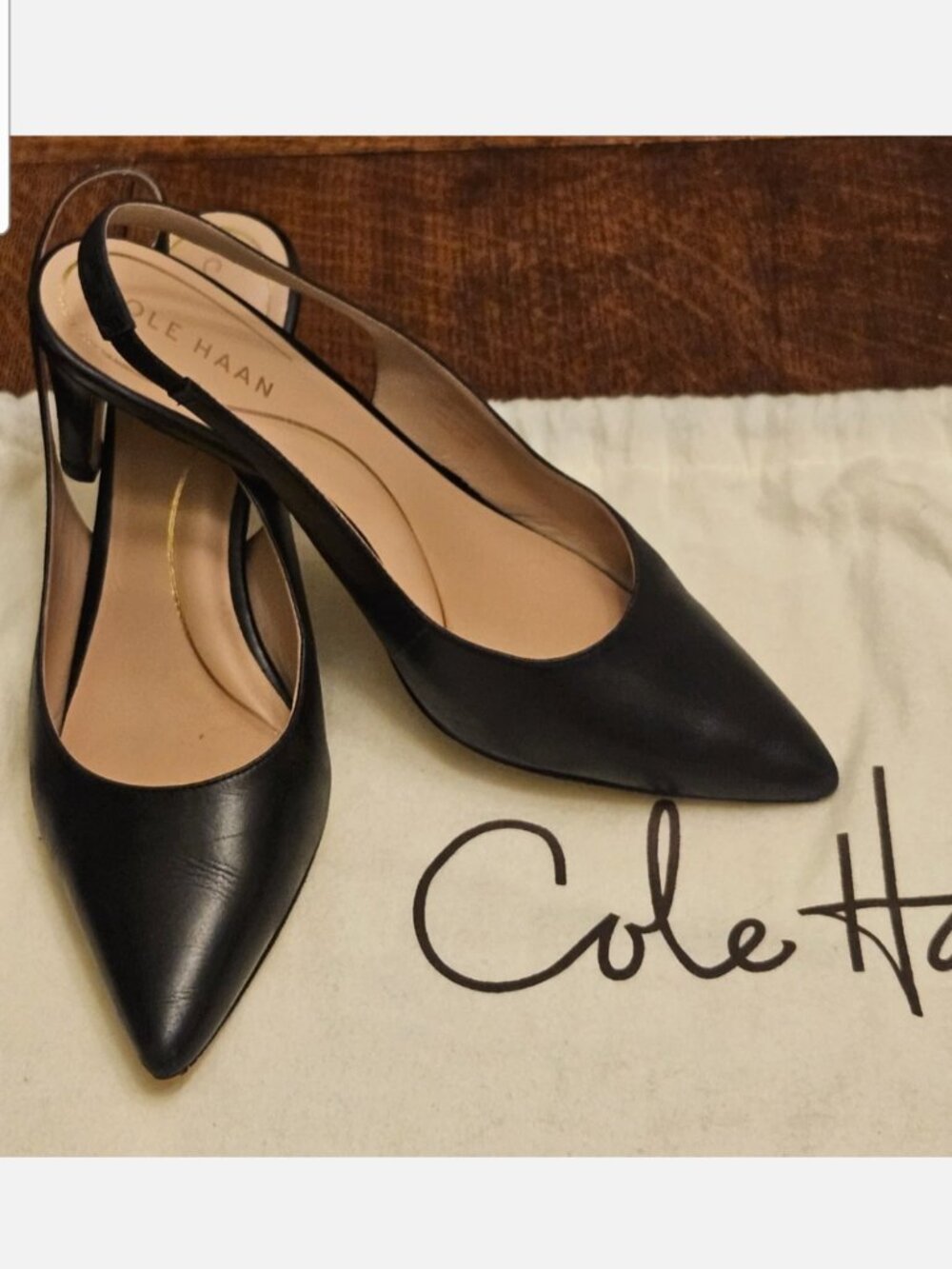Cole Haan "Hansell" Black Pointed Toe Black Leather Slingback Shoes Size 7